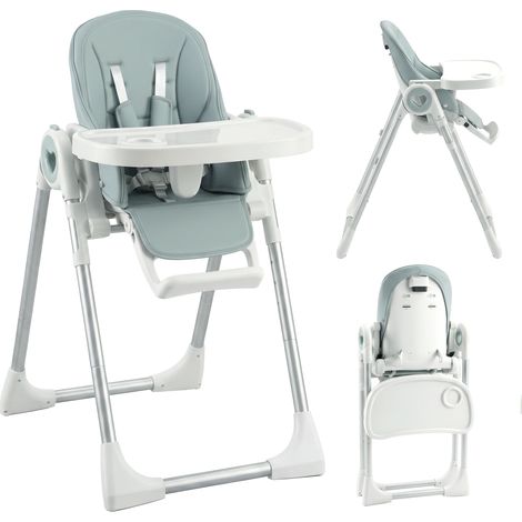 Seggiolone Pappa Pieghevole per Bambini 6-36 Mesi, Altezza Regolabile, Doppio Vassoio Lavabile e Ruote, Verde (1/5)