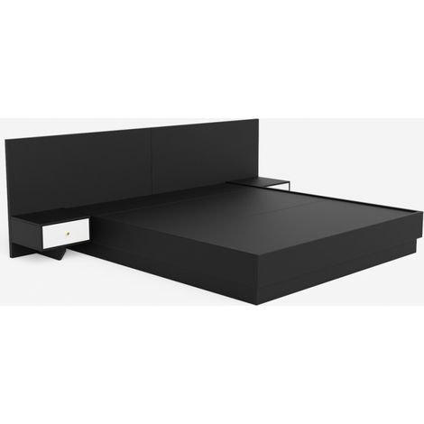Bett Doppelbett Polsterbett hochklappbar 160x190 cm mit Bettkasten mit 2 Nachttischen im modernen Design Schwaz - Schwarz (1/5)