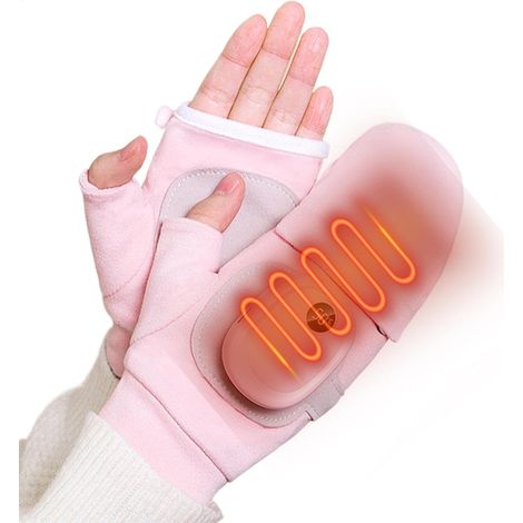 Guantes unisex sin dedos con calefacción USB y temperatura ajustable, ideales para conducir y para entornos invernales (rosa, 14 x 9 cm).