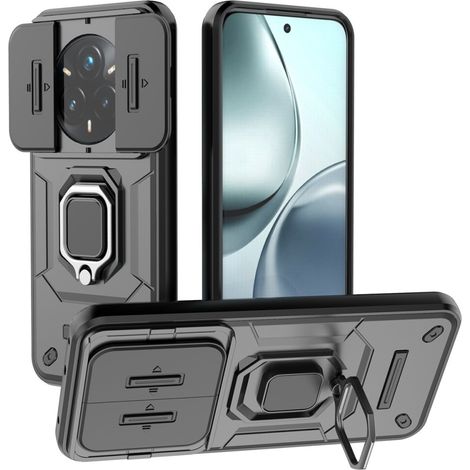 Funda protectora Realme 14 Pro+ 5G con cubierta para la cámara y soporte, color negro. (1/5)