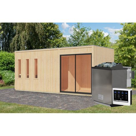 Sauna Extérieur Monterey 4-6 Places Bois 12.4m² Poêle 9kW - Karibu (1/5)