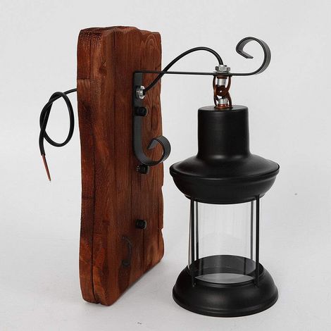Rétro Vintage applique murale en bois Applique Lampe Extérieure lanterne lumière 220V (1/5)