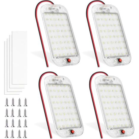 48 LED per interni auto, barra LED super luminosa bianca DC12v-85V 800LM con interruttore ON/OFF, plafoniera LED universale per camper/camion/barche/furgoni/caravan (4 pezzi) (1/4)