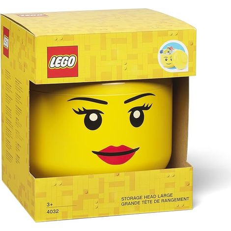 LEGO Tête de Rangement Fille, Plastique, Jaune, 24 x 24 x 27 cm