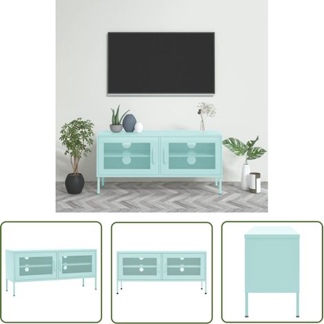 The Living Store TV-Schrank Minzgrün 105x35x50 cm Stahl - TV Schrank - Minzgruener TV Stand - Metall TV Board - Fernsehtisch - Wohnzimmermöbel (1/5)