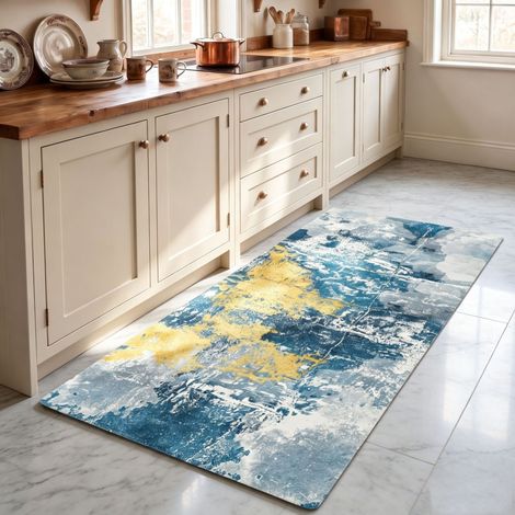 American Style Kitchen Floor Mat, Thickened PVC Foamed Leather, Waterproof, Oil-proof, Non-slip, Stain-resistant, Anti-fatigue Mat - Abstract Style 2 - 50x150x0.8cm Cut Edges