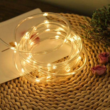 Guirlande lumineuse tube extérieur 50 LED Blanc chaud étanche 8 modes fil de cuivre pour cour jardin (1/4)