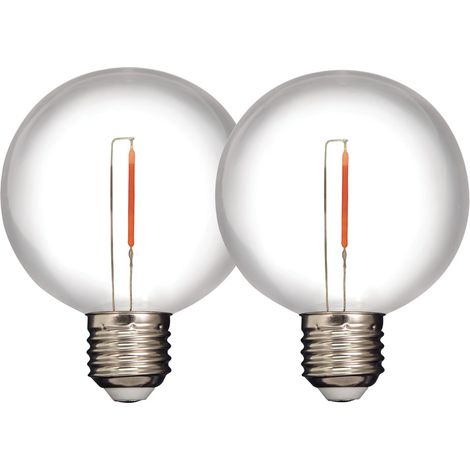 Lot 2 Ampoules LED Décoratives Globe E27 Diam. 80mm, 0.6W, 55 lumens, 3000K Blanc-chaud, plastique haute résistance conçu pour l'extérieur - Tibelec