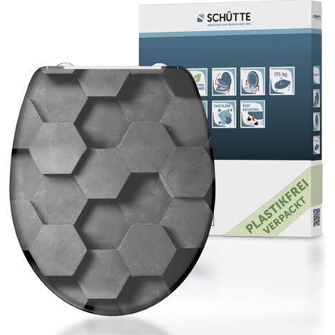 SCH�TTE WC-Sitz aus Duroplast mit Absenkautomatik und Schnellverschluss Toilettendeckel mit Motiv Klodeckel Hexagon Grafisch 82392 (1/10)