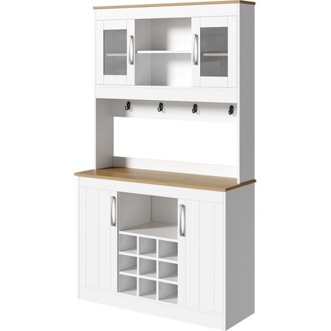 Aparador de cocina con alzada 175 cm, armario con puertas de cristal, botellero y ganchos HOMVRA (1/5)