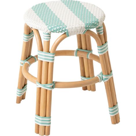 Tabouret en Rotin "Reyes" 46cm Bleu & Blanc (1/4)