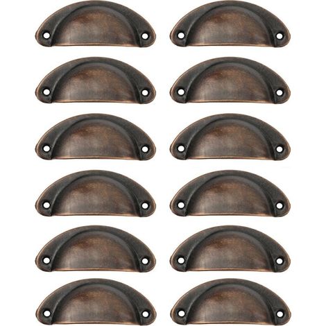 12 Pcs Poignée de Coquille, Poignée Coquille Rétro, Tiroir Poignée, Poignée de Meubles, pour Penderies, Armoire, Tiroirs (Rouge antique) (1/4)