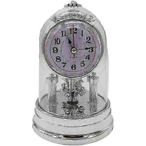 Horloge de table style carrosse, horloge de table rétro européenne antique silencieuse pour la décoration du salon -D (argent) (1/5)