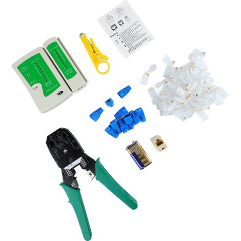 Crimpzange für Netzwerkkabel, Crimpzange mit Kristallkopf, Prüfgerät und Abisolierzange, inklusive 9V-Batterie, für RJ45-Stecker. (1/5)