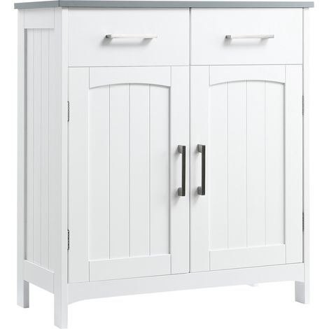 Mobiletto Bagno 2 Ante 2 Cassetti 1 Ripiano 68x33x76 cm in MDF Bianco (1/5)