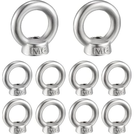 M6 Écrou à Anneau 10 Pcs 304 en Acier Inoxydable Filetage Écrou à Oeil de Levage Écrous à Œillet pour Les Accessoires de Levage (1/5)