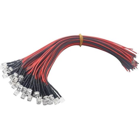 Lot de 100 ampoules LED pré-câblées de 20 cm et de 5 mm, émettant une lumière D-- (1/5)