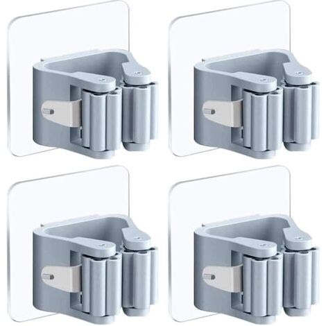 Porte Balais Mural Sans Percage 4pcs Accroche Balai Mural Auto-Adhésif Attache Balai Rangement Balai Support de Vadrouille pour Cuisine Jardin Salle