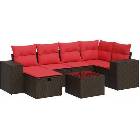 Maison Exclusive - Set Divani da Giardino 7 pz con Cuscini Marrone in Polyrattan (1/5)