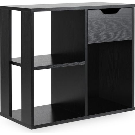 Bücherregal aus Holz mit Schublade und 3 Fächern, Schwarz