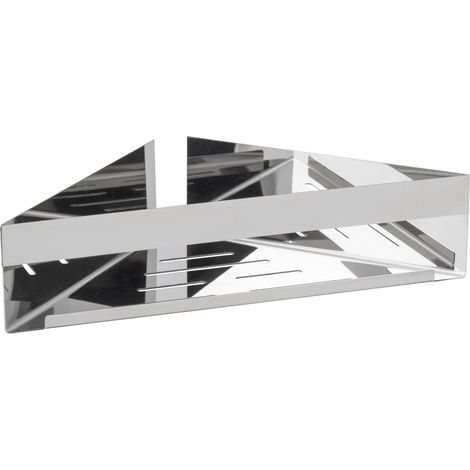 WENKO Turbo-Loc Genova Shine Mensola angolare in acciaio inox per fissaggio senza forare con sistema di tamponi adesivi, salvaspazio per conservare i prodotti per la cura, 36 x 8 x 17 cm, lucida (1/3)