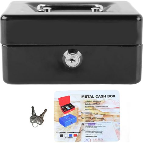 Coffre-fort métallique avec serrure, petit coffre de rangement portable sécurisé avec 2 clés pour argent, documents, maison ou voiture. (1/5)