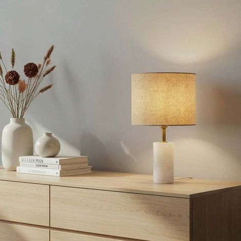 [GEBRAUCHT] B-Ware Lindby Tischlampe Alabaster Tischleuchte Leuchte weiß/beige Ø 25cm Marmor E27 (1/2)