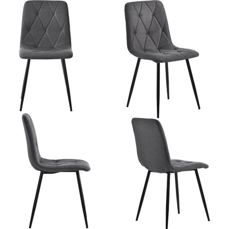 Pack de 4 sillas de comedor, sillas de cocina acolchadas de diseño moderno, asiento de lino, patas metálicas y diseño de espiga, gris oscuro (1/5)
