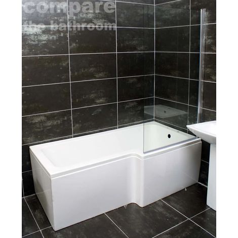 L Shaped Square Shower Bath with Screen and Panel - Right Hand Option, with end panel