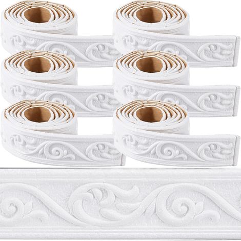 Moulure de Couronne de 532 x 23cm en Mousse Blanche Auto Adhésive Flexible 2D Collante Vintage Décorative pour Papier Peint Bordure Murale en Mousse Plinthe Miroir Lignes Murales Décoration (1/5)