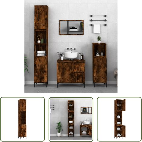 The Living Store Armoire de bain chêne fumé 30x30x190 cm bois d'ingénierie - Meuble De Salle De Bain - Armoire De Salle De Bain - Rangement Salle De Bain - Commode Salle De Bain - Armoire Rangement (1/5)