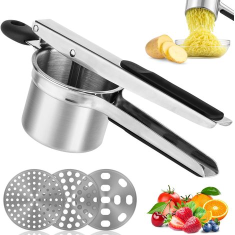 kartoffelpresse, Spätzlepresse à Trois Mailles Interchangeables, kartoffelstampfer en Acier Inoxydable pour Préparer des Purées de Pommes de Terre soyeuses, des Purées de légumes et Des Jus (1/5)