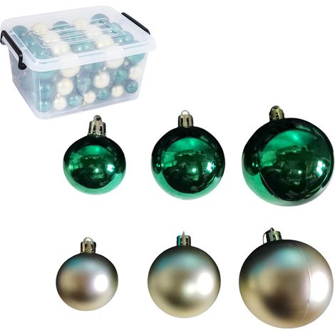 Box 90 palline verde albero di natale lucido e champagne in 3 misure da cm 4-5-6 (1/5)