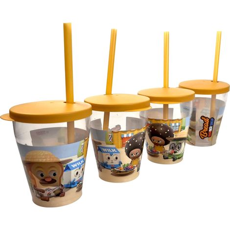 Snips, Set 4 Bicchieri con Tappo e Cannuccia da 385 ml, Decoro Barbiere Pasticcere, Set Bicchieri Plastica 4 Pezzi, con Tappo e Cannuccia Riutilizzabili, Made in Italy (1/5)