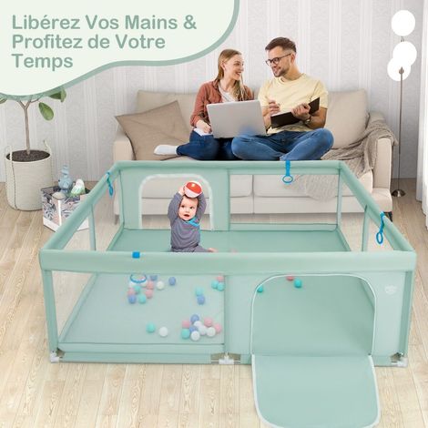 Parc bébé vert extra-large en tissu Oxford avec filet respirant, 4 anneaux, 50 balles, 2 portes zippées pour maison et jardin (1/5)