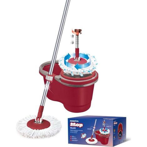 Secchio Strizzatore Roll con Mop ad Asta Rotante + 2 Ricambi (1/2)