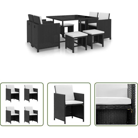 Rotin synthétique - Ensemble à manger d’extérieur 9 pcs coussin Résine tressée Noir (1/5)