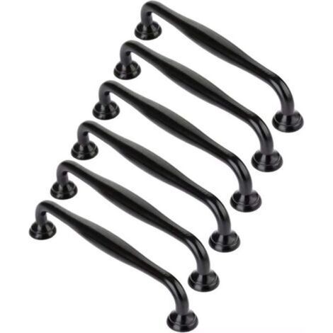 Poignées de meuble noires, poignées de porte durables et minimalistes en alliage de zinc pour tiroirs de meubles de cuisine (Entraxe des trous noirs : 96 mm) (1/5)