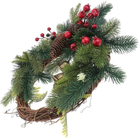 Couronne de Noël bohème décorative avec pomme de pin et rotin (1 pièce) (1/5)