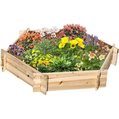 Potager surélevé hexagonal en bois à monter soi-même, pour jardin ou balcon, finition naturelle, 100 x 92 x 16 cm (1/5)