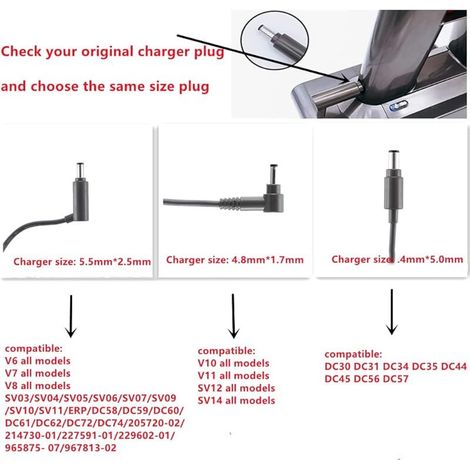 FOREHILL Chargeur pour Dyson Aspirateur DC30 DC31 DC34 DC35 DC43h DC44 DC45 DC56 DC57,16.75V/24.35V Chargeur pour Dyson, Prise pour Dyson