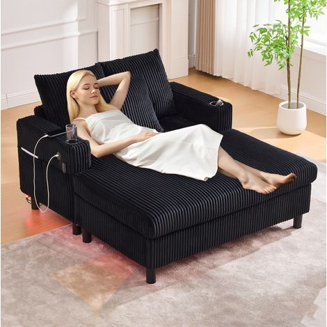 fauteuil salon relax XXL LED USB velours noir grand OKMYHOME (1/5)