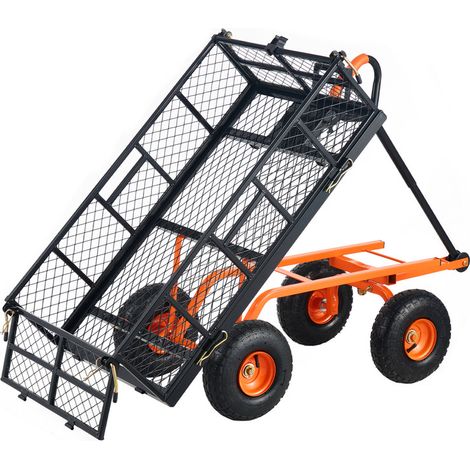 SucceBuy Chariot de jardin robuste – Wagon utilitaire en métal, assemblage simple, benne polyvalente, capacité 400 lb