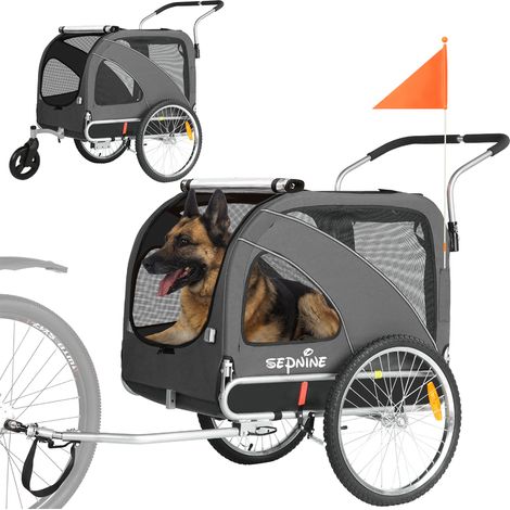 SEPNINE Remorque pour chien 123×57×103 cm, remorque vélo pliable pour animaux de compagnie avec roues pneumatiques de 50 cm, 16 kg, gris foncé (1/3)