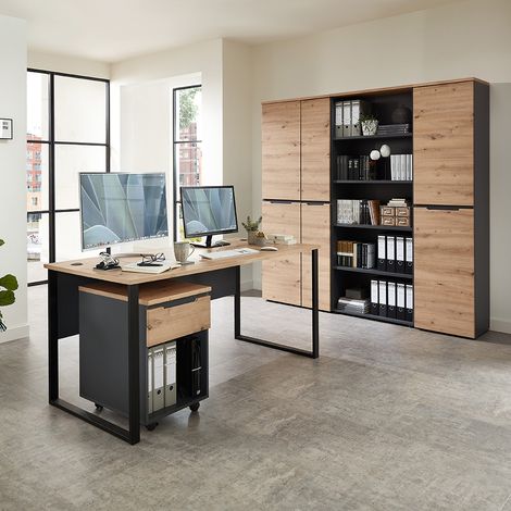 Büromöbel Set 5-teilig MANRESA-36 mit 170cm Schreibtisch in graphit und Eiche (1/5)