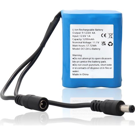Batterie Lithium-ION Rechargeable DC12V pour lecteurs MP3, Compatible avec la Plupart des appareils 12V, Bande LED, caméra CCTV, routeur, Orgue électronique Interface DC5521 5200mAh (1/5)