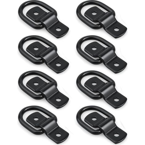 Lot de 8 sangles d'arrimage robustes avec anneaux d'ancrage en D noirs pour le chargement de remorques, camions, camping-cars, fourgonnettes, VTT, SUV, bateaux, etc. (1/5)