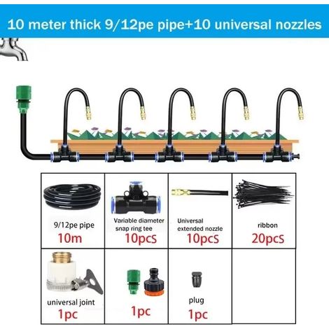 Kit d'arrosage automatique universel (10 m) 5-20 m avec buse rotative en cuivre pour jardin et balcon. (1/4)