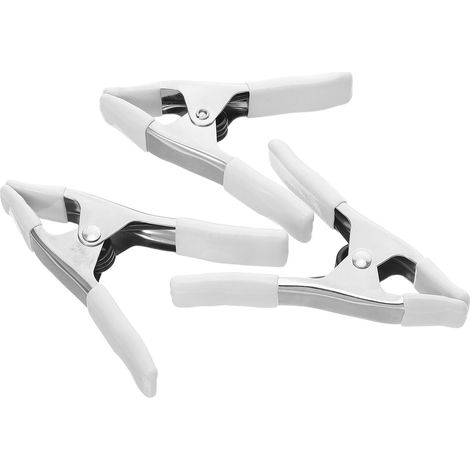 Pince à ressort, 3 pièces, 4", fer/PVC, blanc, pour fixation (1/5)
