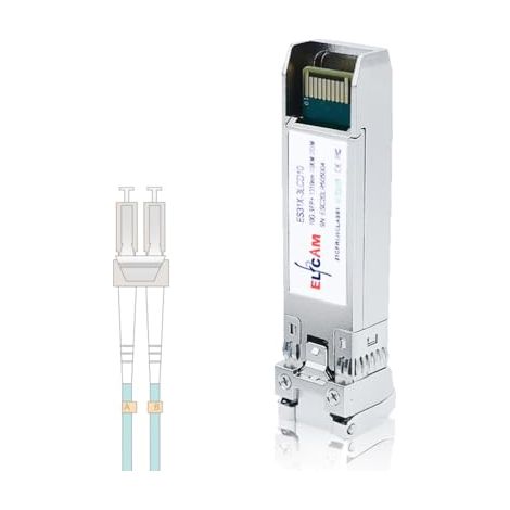 Elfcam - 10Gb SFP+ Module de Transceiver à Fibre Optique - Connecteur LC/UPC DM (OM3/OM4), 10GBase-SR SFP+, 850nm DDM 300M, Compatible avec Freebox Ultra, Lot de 1 (1/5)